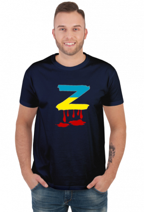 T-shirt męski z krwawiącą literą "Z" w kolorach flagi Ukrainy - przeróbka rosyjskiego symbolu poparcia dla wojny w Ukrainie (czarny)