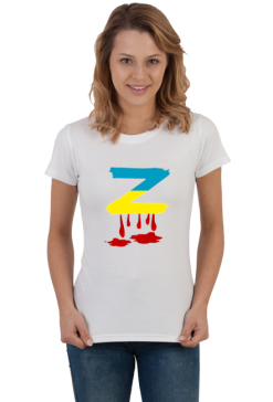 T-shirt damski z krwawiącą literą "Z" w kolorach flagi Ukrainy - przeróbka rosyjskiego symbolu poparcia dla wojny w Ukrainie (biały)