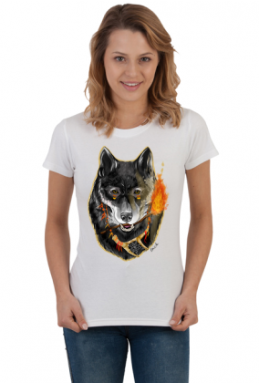 T-shirt damski z ilustracją Tribal Spirits - Wilk autorstwa Erink