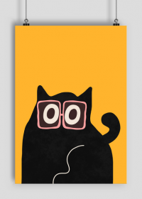 Plakat dla dzieci czarny kot w okularach.