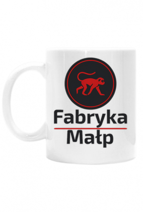 biały kubek logo małpy