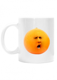 śmieszny kubek Nicolas Cage krzycząca pomarańcza