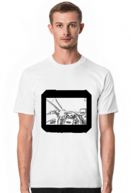 Biały T-shirt z wnętrzem samochodu forda focusa