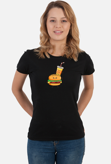 Kawaii hamburger i napój - koszulka damska