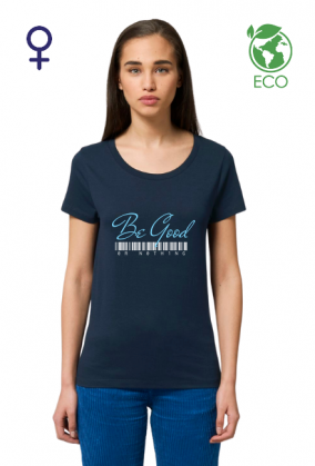Koszulka damska z krótkim rękawem (ekologiczna - granatowa z napisem)