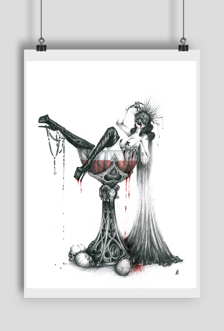 Krwawa PinUp Dziewczyna w Kieliszku Martini PLAKAT
