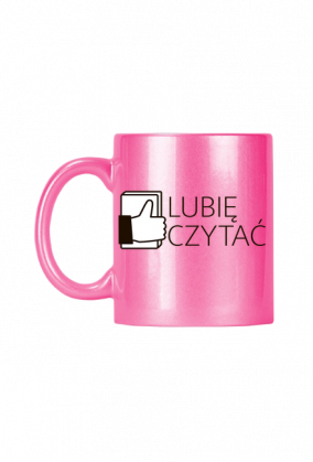 różowy kubek z logiem lubię czytać