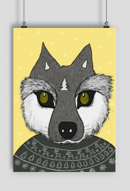 Plakat z zimowym wilczkiem