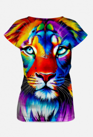"Król Dżungli w Abstrakcyjnych Kolorach: Koszulka Artystyczna z Motywem Lwa"