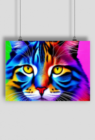 Plakat Poziomy-"Kolorowa kocia artystyczna ekspresja"