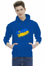 Bluza z kapturem -Napis puck futin z flagą Ukrainy  w żółto niebieskich barwach