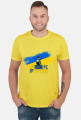 Koszulka -Napis puck futin z flagą Ukrainy i żołnierzem  w żółto niebieskich barwach