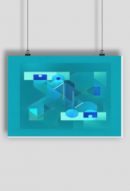 Plakat poziomy -Współczesna abstrakcyjna geometria: wyrafinowany pokaz kształtów i kolorów w kolorze morskiego błękitu