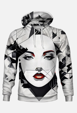 Bluza z kapturem  -portret kobiety abstrakcja geometryczna