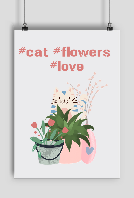Plakat Wesoły kot w kwiatach