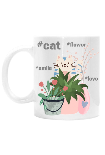 Kubek Wesoły kot w kwiatach