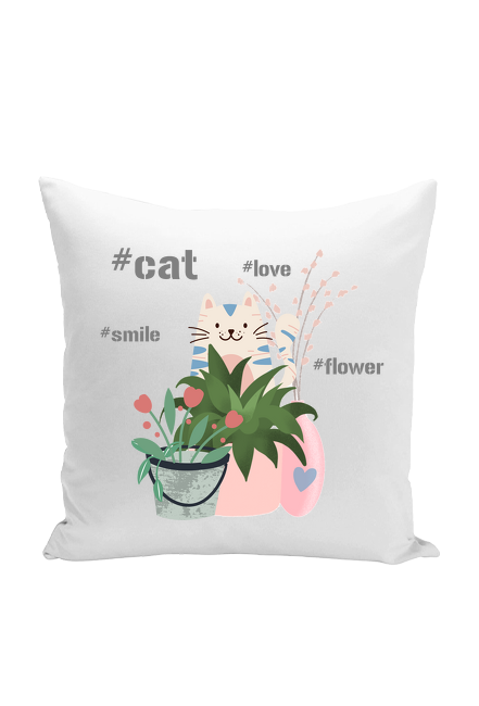 Poduszka Wesoły kot w kwiatach