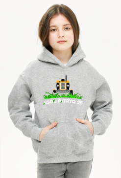 Bluza dziecięca z logiem AgroPatryQ 25 z kapturem napis biało-zielony