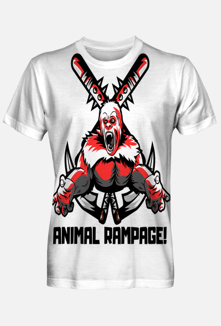 Koszulka Animal Rampage - pełny nadruk, biała (czarne litery)