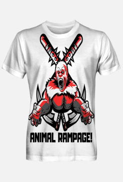 Koszulka Animal Rampage, pełny nadruk, dwustronna, biała (czarne litery)