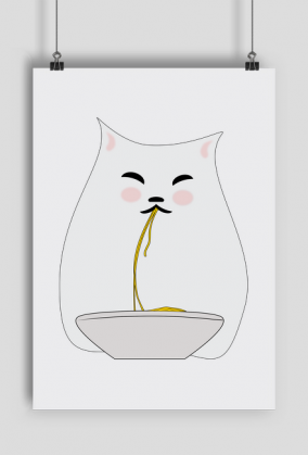 Plakat A1 – kot jedzący spaghetti