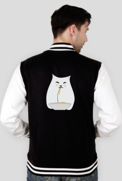 Bluza Męska Varsity Jacket – kot jedzący spaghetti