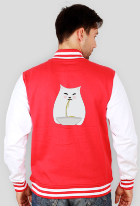 Bluza Męska Varsity Jacket – kot jedzący spaghetti