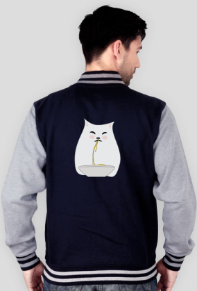 Bluza Męska Varsity Jacket – kot jedzący spaghetti