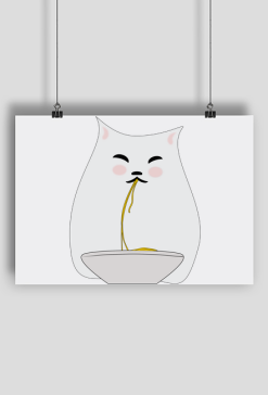 Plakat A2 Poziomy – kot jedzący spaghetti