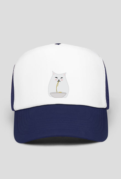 Czapka z Daszkiem typu TRUCKER – kot jedzący spaghetti