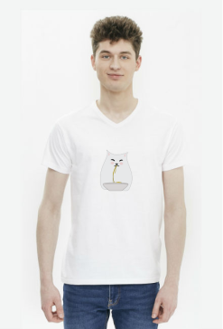Koszulka Męska V-neck – Kot jedzący spaghetti