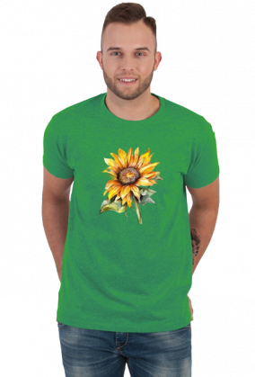 Koszulka ze słonecznikiem malowanym akwarelą