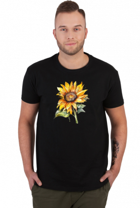 Koszulka ze słonecznikiem malowanym akwarelą
