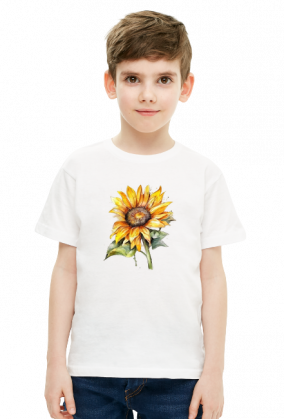 Koszulka ze słonecznikiem malowanym akwarelą - dziecięca