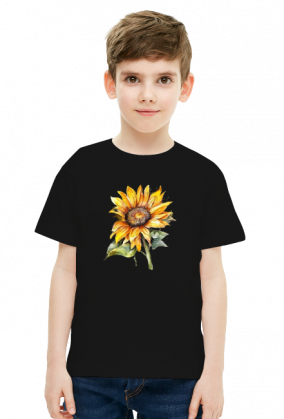 Koszulka ze słonecznikiem malowanym akwarelą - dziecięca