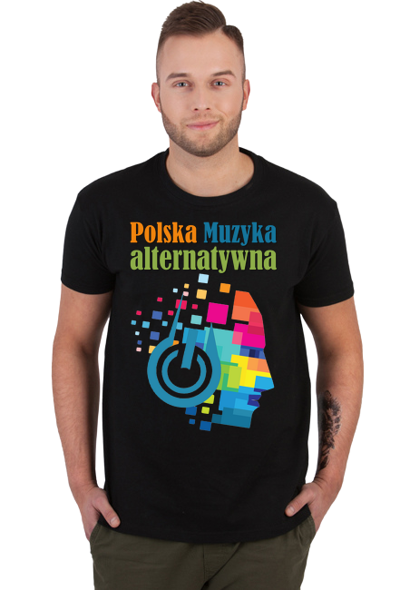 T-Shirt męski czarny "Polska Muzyka alternatywna" z przodu