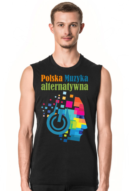 Koszulka męska bez rękawków czarna "Polska Muzyka alternatywna" z przodu