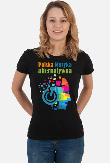 T-Shirt damski czarny "Polska Muzyka alternatywna" z przodu