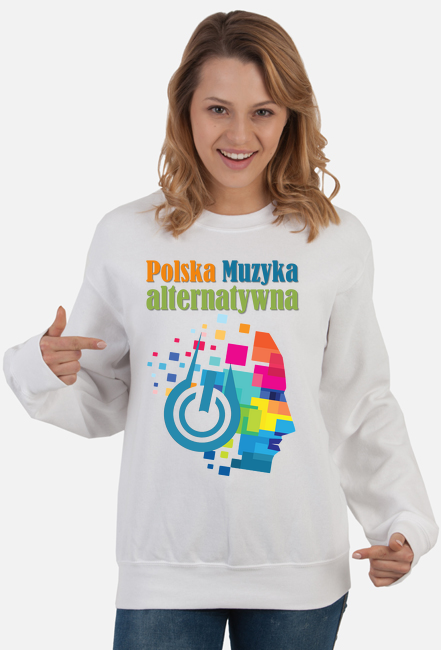 Bluza damska biała bez kaptura "Polska Muzyka alternatywna" z przodu