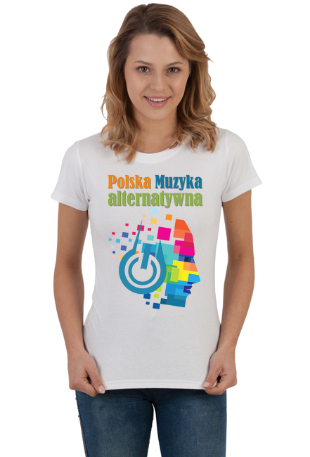 T-Shirt damski biały "Polska Muzyka alternatywna" z przodu