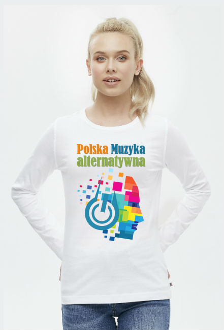Longsleeve damski biały "Polska Muzyka alternatywna" z przodu