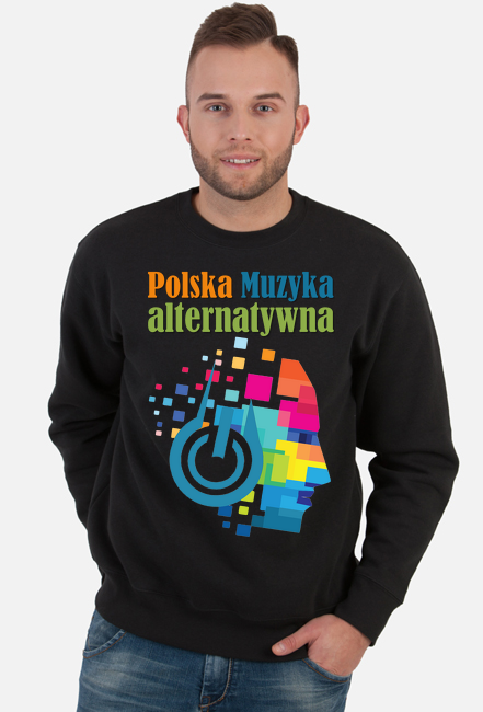 Bluza męska czarna bez kaptura "Polska Muzyka alternatywna" z przodu