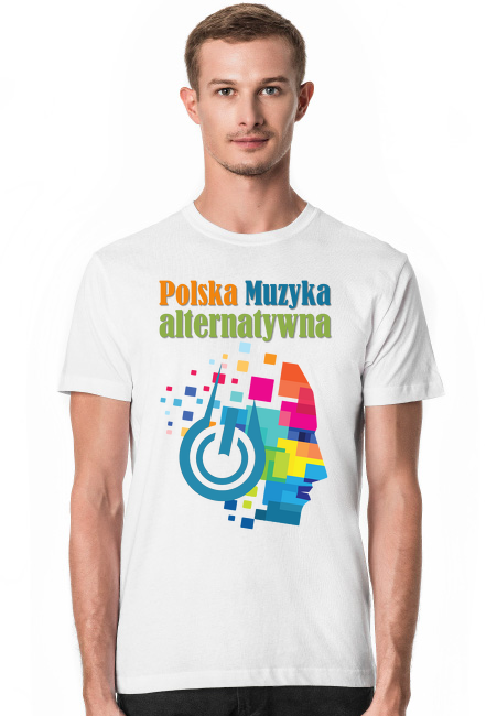 T-Shirt SLIM męski biały Polska Muzyka alternatywna z przodu