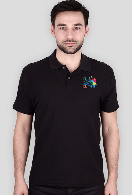 Koszulka Polo czarna z mini logo PMa z przodu