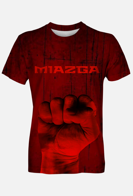 T-Shirt męski fullprint czerwony z grafiką Miazga Tour z przodu
