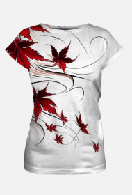Koszulka damska, T-shirt, tatuaż irezumi, liście klonu