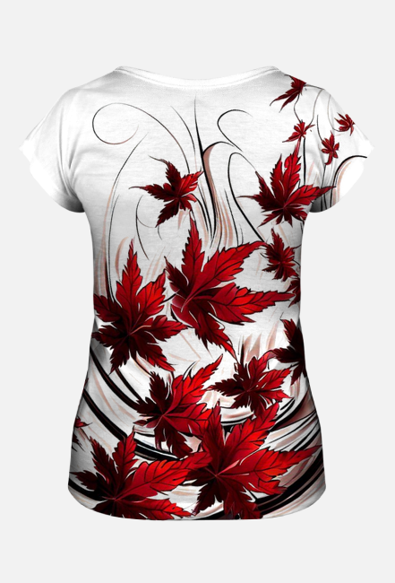 Koszulka damska, T-shirt, tatuaż irezumi, liście klonu