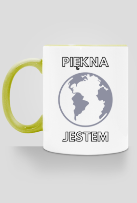 Kubek Eko z Kolorowym Uszkiem - Piękna Jestem, wersja 2 (różne kolory)