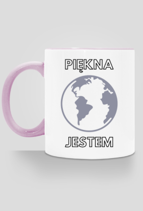 Kubek Eko z Kolorowym Uszkiem - Piękna Jestem, wersja 2 (różne kolory)