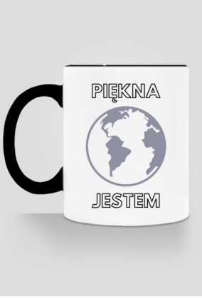 Kubek Eko z Kolorowym Uszkiem - Piękna Jestem, wersja 2 (różne kolory)